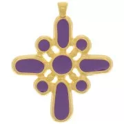 Colgante cruz 42x35 mm con resina epoxi - Dorado oro fino - Violeta x1