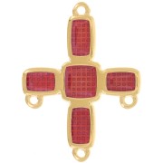Colgante candelabro cruz 36x27,5 mm 3 anillos y resina epoxi Dorado oro fino - Rojo|raw }}