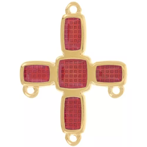 Colgante candelabro cruz 36x27,5 mm 3 anillos y resina epoxi Dorado oro fino - Rojo