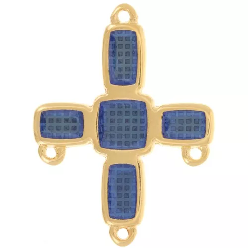 Colgante candelabro cruz 36x27,5 mm 3 anillos y resina epoxi Dorado oro fino - Azul