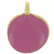 Colgante redondo irregular 12 mm en resina epoxi - Dorado con oro fino Fucsia x1