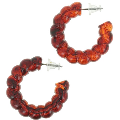 Pendientes de aro de resina trenzada 30 mm - Ámbar naranja jaspeado x2