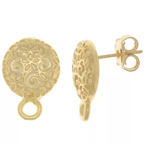 Ganchos pendientes redondas trabajadas 11 mm - Dorado x2