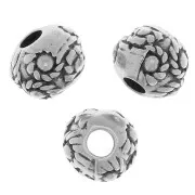 Cuentas redondas aplanadas 6 mm motivo flor - Plata envejecida x5