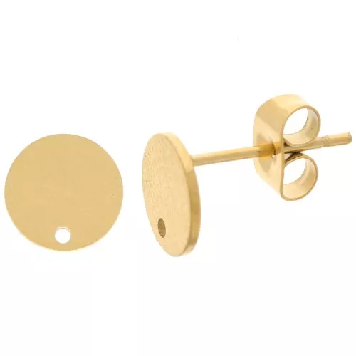 Pendientes de disco de 8mm con agujero - Acero inoxidable 304 Oro x2