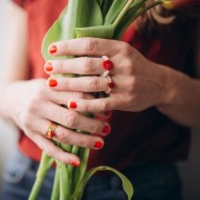 Cuentas de corazón de gema de color de 6 mm - Aventurina roja x4
