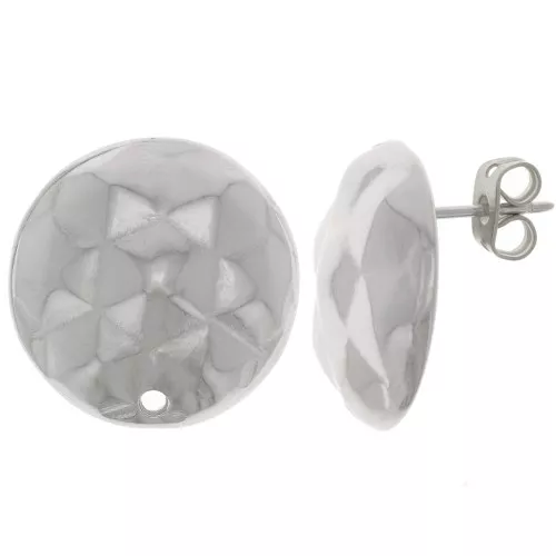 Pendientes redondos 19 mm efecto martillado - Rodio x2
