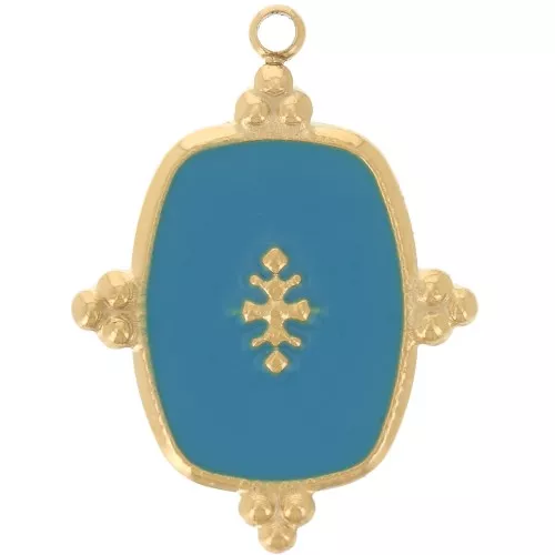 Colgante Rectángulo 23x17 mm con Resina - Acero Inoxidable Dorado 316L - Turquesa