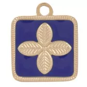 Charm cuadrado Flor 14x11mm resina epoxi Acero inoxidable 316L Dorado - Azul oscuro