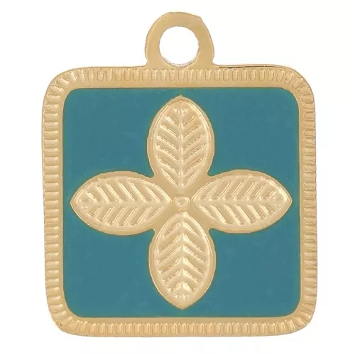 Colgante flor cuadrada 14x11 mm resina epoxi Acero inoxidable 316L Dorado - Turquesa