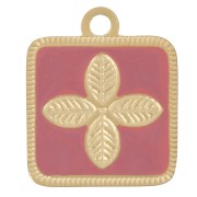 Colgante flor cuadrada 14x11 mm resina epoxi Acero inoxidable 316L Dorado - Rosa viejo|raw }}