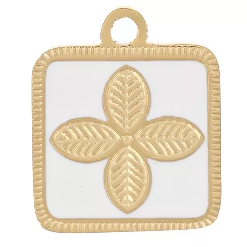 Colgante flor cuadrada 14x11 mm resina epoxi 316L acero inoxidable dorado - Blanco