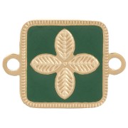 Entrepieza cuadrado 16x11 mm - flor - resina epoxi Acero inoxidable 316L Abeto dorado verde