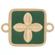 Entrepieza cuadrado 16x11 mm - flor - resina epoxi Acero inoxidable 316L Abeto dorado verde