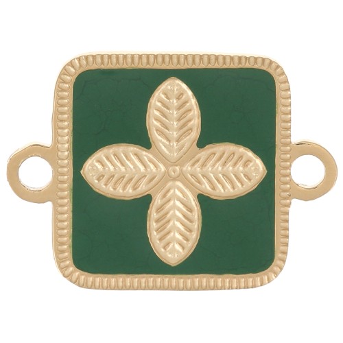 Entrepieza cuadrado 16x11 mm - flor - resina epoxi Acero inoxidable 316L Abeto dorado verde