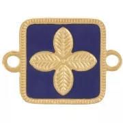 Entrepieza cuadrado 16x11 mm - flor - resina epoxi Acero inoxidable 316L Dorado azul oscuro