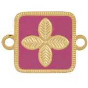 Entrepieza cuadrado 16x11 mm - flor - resina epoxi Acero inoxidable 316L Dorado - Fucsia|raw }}