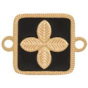 Entrepieza cuadrado 16x11 mm - flor - resina epoxi Acero inoxidable 316L Dorado - Negro|raw }}