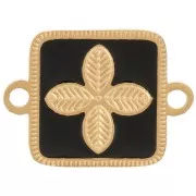 Entrepieza cuadrado 16x11 mm - flor - resina epoxi Acero inoxidable 316L Dorado - Negro