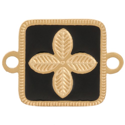 Entrepieza cuadrado 16x11 mm - flor - resina epoxi Acero inoxidable 316L Dorado - Negro