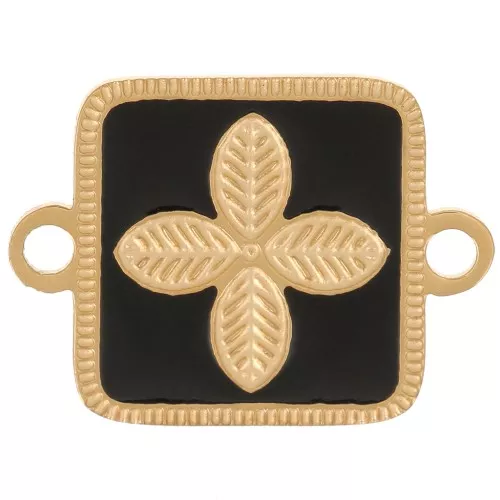 Entrepieza cuadrado 16x11 mm - flor - resina epoxi Acero inoxidable 316L Dorado - Negro