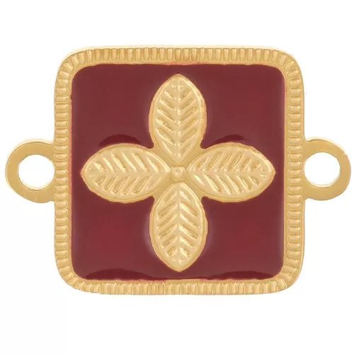 Entrepieza cuadrado 16x11 mm - flor - resina epoxi Acero inoxidable 316L Dorado - Burdeos
