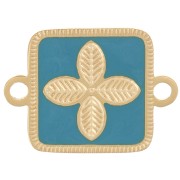 Entrepieza cuadrado 16x11mm - flor - resina epoxi Acero inoxidable 316L Dorado - Turquesa