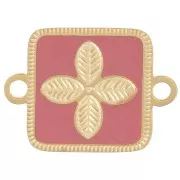 Entrepieza cuadrado 16x11mm flor - resina epoxi Acero inoxidable 316L Dorado - Rosa viejo