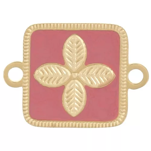 Entrepieza cuadrado 16x11mm flor - resina epoxi Acero inoxidable 316L Dorado - Rosa viejo