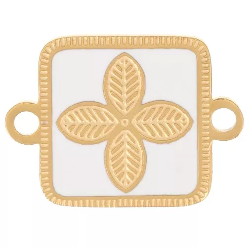 Entrepieza cuadrado 16x11 mm - flor - resina epoxi Acero inoxidable 316L Dorado - Blanco