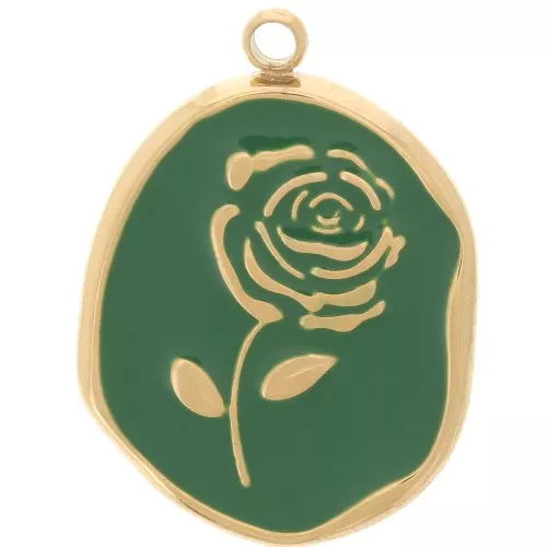 Colgante irregular 20x14,5 mm - Motivo rosa - Acero inoxidable 316L ORO - Verde abeto
