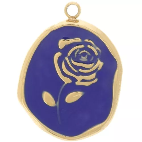 Colgante irregular 20x14,5 mm - Diseño rosa - Acero inoxidable 316L ORO - Azul oscuro