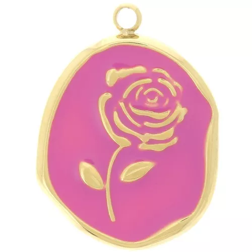 Colgante irregular 20x14,5 mm - Motivo rosa - Acero inoxidable 316L ORO - Fucsia