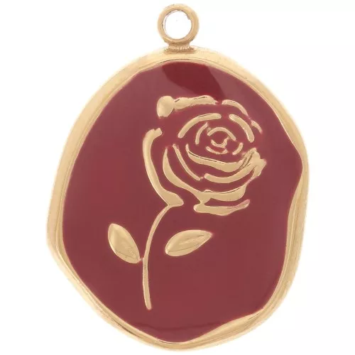 Colgante irregular 20x14,5 mm - Motivo rosa - Acero inoxidable 316L ORO - Burdeos