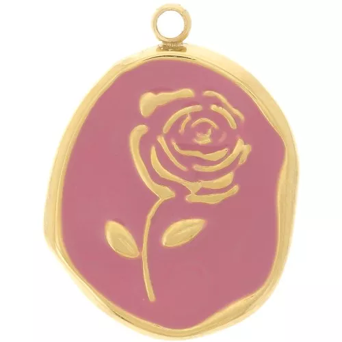 Colgante irregular 20x14,5 mm - Motivo rosa - Acero inoxidable 316L Dorado - Rosa viejo