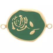 Entrepieza irregular 22x14,5mm - Motivo rosa - Acero inoxidable 316L dorado - Verde abeto