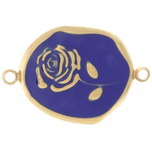 Entrepieza irregular 22x14,5mm - Motivo rosa - Acero inoxidable chapado en oro 316L - Azul oscuro