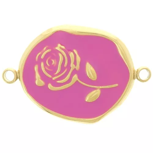 Entrepieza irregular 22x14.5mm - Motivo rosa - Acero inoxidable 316L bañado en oro - Fucsia