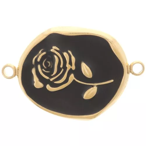 Entrepieza irregular 22x14,5mm - Motivo rosa - Acero inoxidable 316L Dorado - Negro