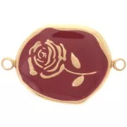 Entrepieza irregular 22x14,5mm - Motivo rosa - Acero inoxidable 316L chapado en oro - Burdeos