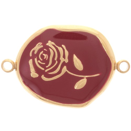 Entrepieza irregular 22x14,5mm - Motivo rosa - Acero inoxidable 316L chapado en oro - Burdeos