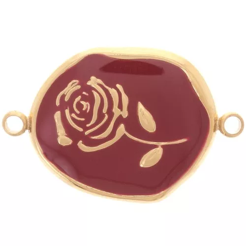 Entrepieza irregular 22x14,5mm - Motivo rosa - Acero inoxidable 316L chapado en oro - Burdeos