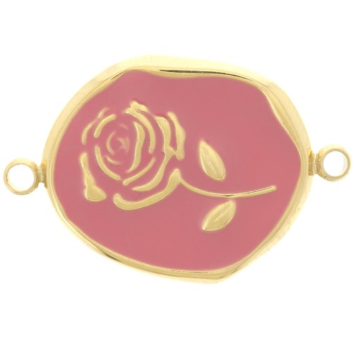 Entrepieza irregular 22x14.5mm - Motivo rosa - Acero inoxidable 316L Dorado - Rosa viejo