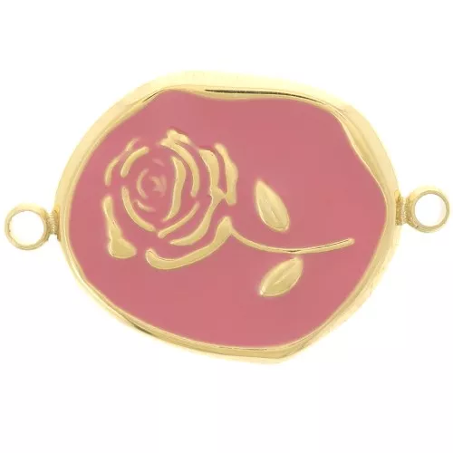 Entrepieza irregular 22x14.5mm - Motivo rosa - Acero inoxidable 316L Dorado - Rosa viejo