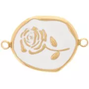 Entrepieza irregular 22x14,5mm - Motivo rosa - Acero inoxidable 316L Dorado - Blanco