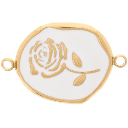 Entrepieza irregular 22x14,5mm - Motivo rosa - Acero inoxidable 316L Dorado - Blanco