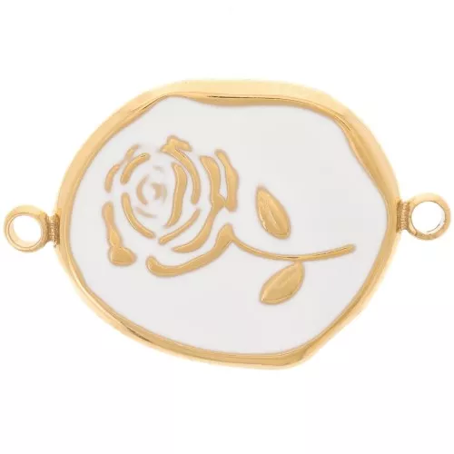 Entrepieza irregular 22x14,5mm - Motivo rosa - Acero inoxidable 316L Dorado - Blanco