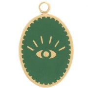 Charm oval 17x11 mm - Motivo ojo - Acero inoxidable Dorado 316L - Verde abeto x1|raw }}