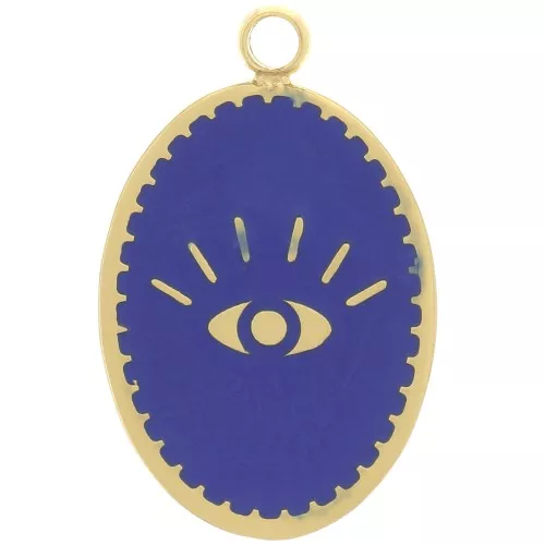 Dije ovalado 17x11 mm - motivo ojo - Acero inoxidable 304L Dorado - Azul oscuro x1