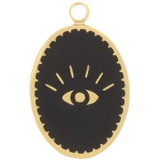 Charm oval 17x11 mm - Motivo ojo - Acero inoxidable dorado 316L - Negro x1